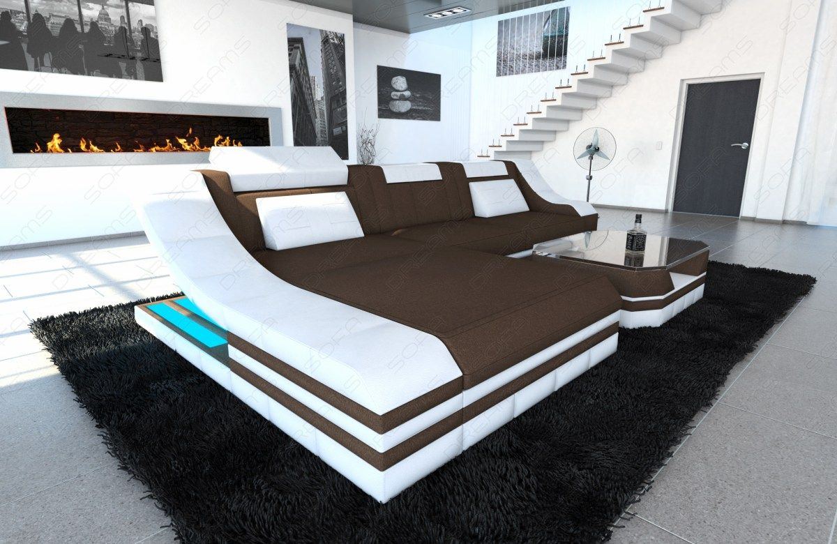 Stoffcouch Turino L-Form mit LED-Beleuchtung