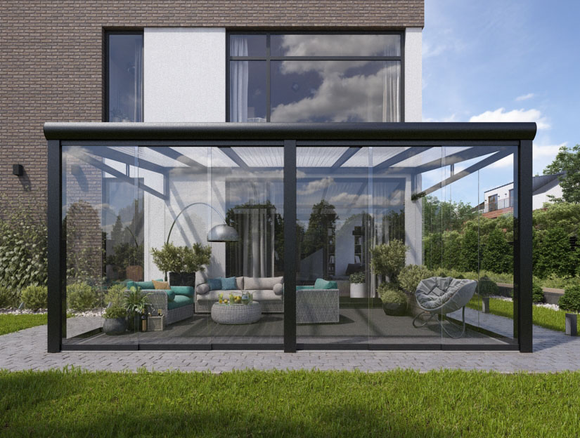 Wintergarten in Matt Anthrazit, 600 x 400 cm mit Klar Polycarbonat