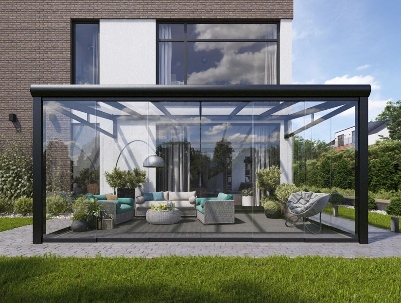 Wintergarten in Matt Anthrazit, 500 x 300 cm mit Klarglas