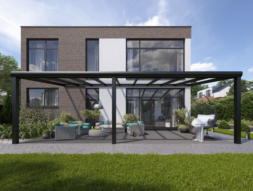 Terrassenueberdachung in Matt Anthrazit (RAL 7016), 1000 x 250 cm mit Klarglas