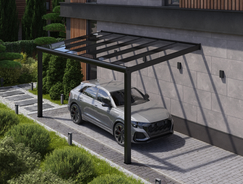 Carports in Matt Anthrazit, 500 x 400 cm mit Klarglas