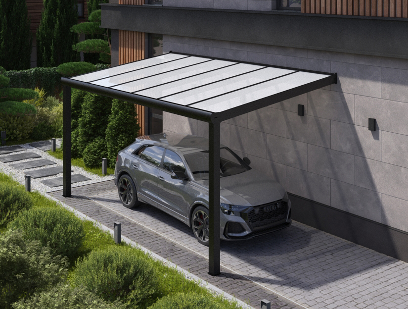 Carports in Matt Anthrazit, 500 x 300 cm mit Milchglas