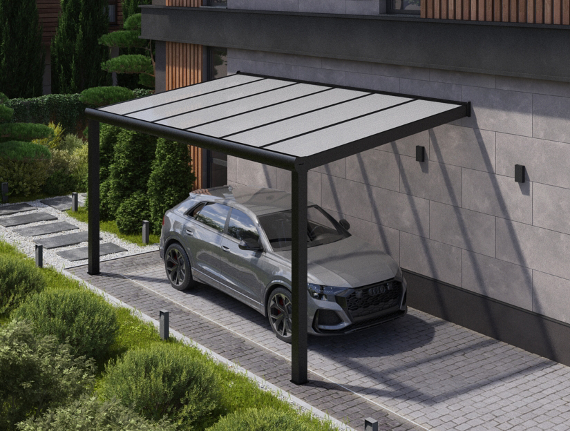 Carports in Matt Anthrazit, 500 x 250 cm mit Klar Polycarbonat