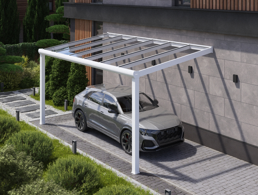 Carports in Matt Weiß, 600 x 250 cm mit Opal Polycarbonat