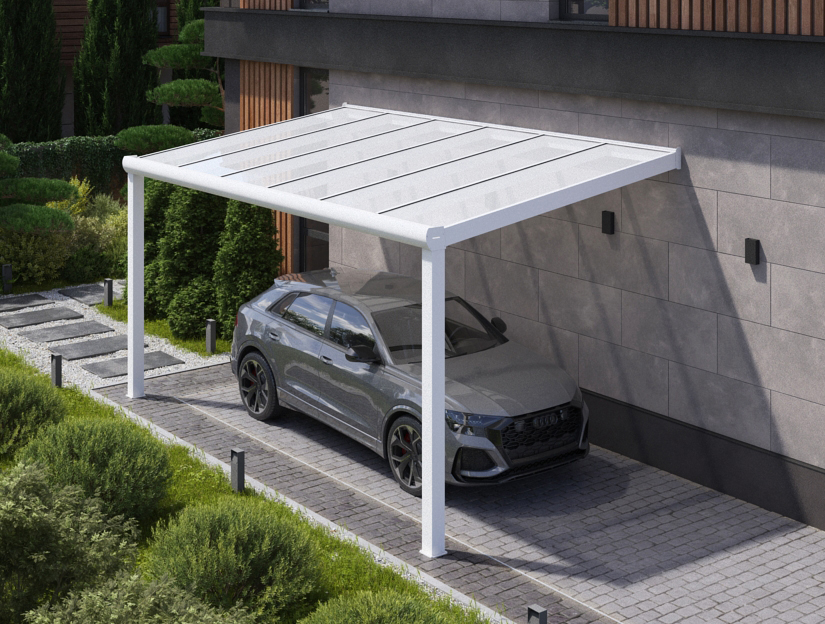 Carports in Matt Weiß, 500 x 250 cm mit Milchglas