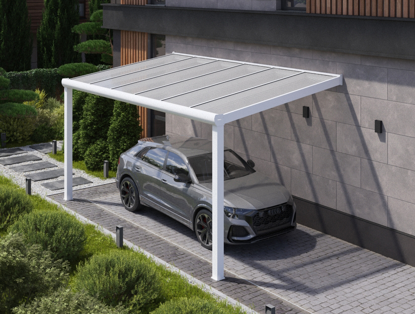 Carports in Matt Weiß, 500 x 250 cm mit Klar Polycarbonat