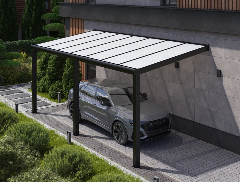 Carports in Matt Anthrazit, 600 x 350 cm mit Opal Polycarbonat