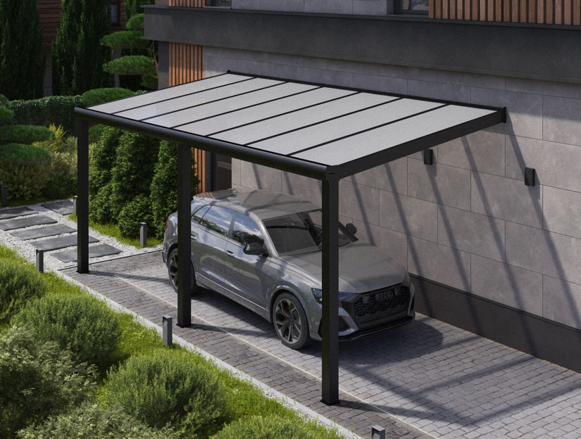 Carports in Matt Anthrazit, 800 x 300 cm mit Klar Polycarbonat