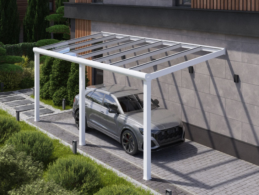 Carports in Matt Weiß, 800 x 400 cm mit Opal Polycarbonat