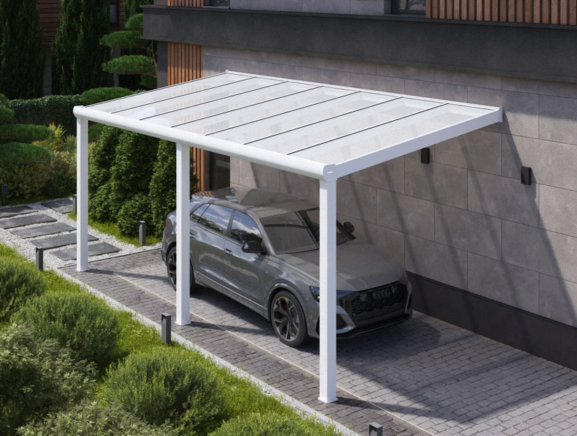 Carports in Matt Weiß, 800 x 350 cm mit Milchglas