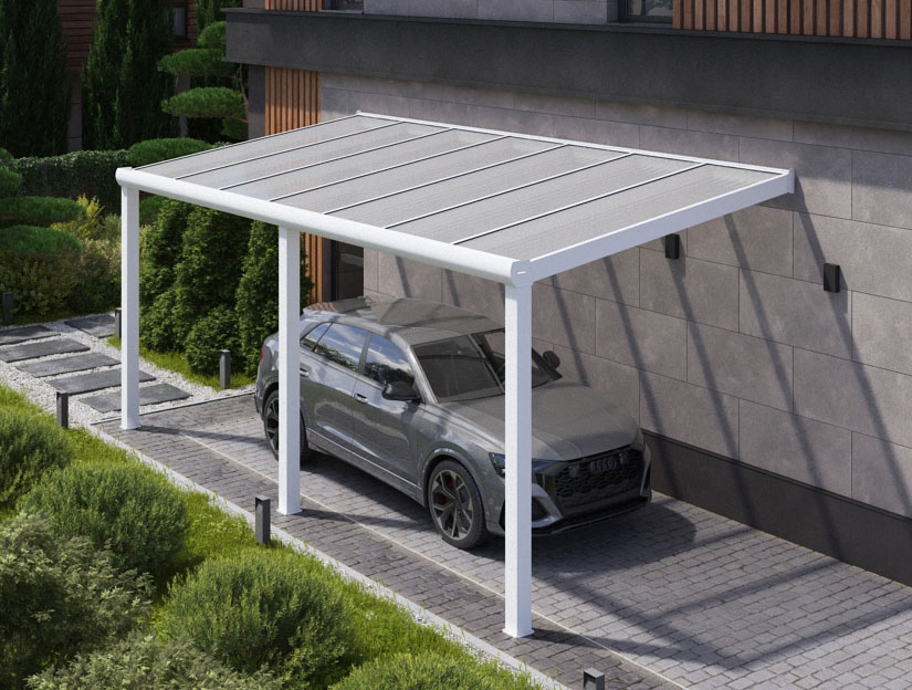 Carports in Matt Weiß, 800 x 400 cm mit Klar Polycarbonat