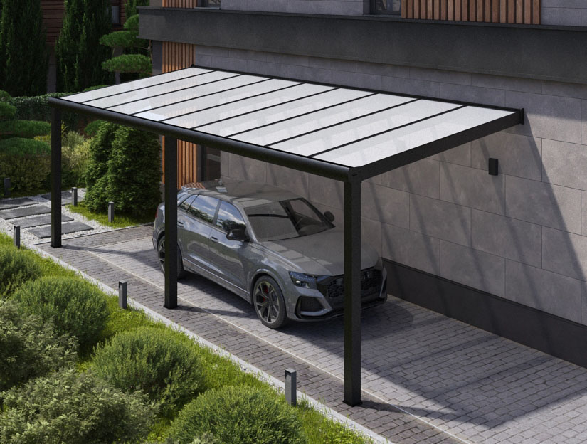 Carports in Matt Anthrazit, 1000 x 400 cm mit Milchglas