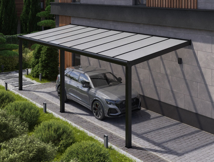 Carports in Matt Anthrazit, 1000 x 400 cm mit Klar Polycarbonat