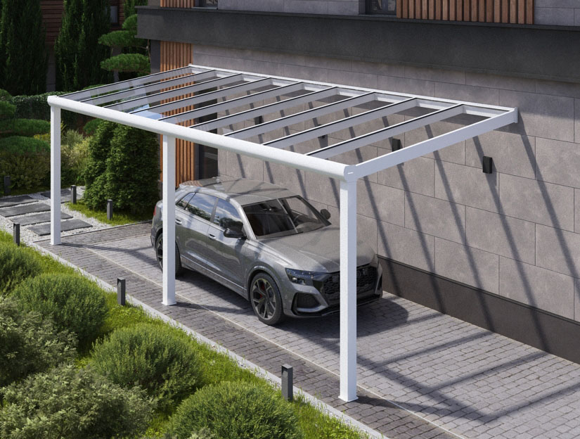 Carports in Matt Weiß, 900 x 400 cm mit Opal Polycarbonat