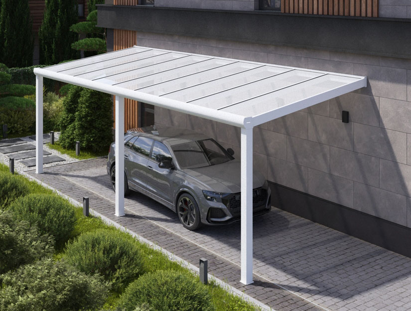 Carports in Matt Weiß, 1000 x 250 cm mit Milchglas