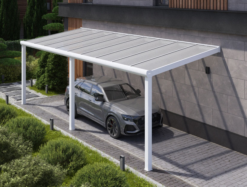Carports in Matt Weiß, 900 x 350 cm mit Klar Polycarbonat