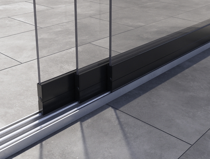 Glasschiebewand in Matt Anthrazit, 2940 mm (3-spurig) x 2000 mit Milchglas