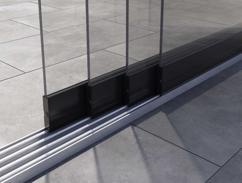 Glasschiebewand in Matt Anthrazit, 3920 mm (4-spurig) x 2000 mit Klarglas