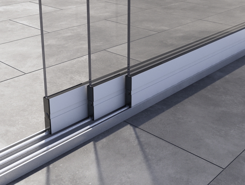 Glasschiebewand in Matt Weiß, 2940 mm (3-spurig) x 2000 mit Klarglas