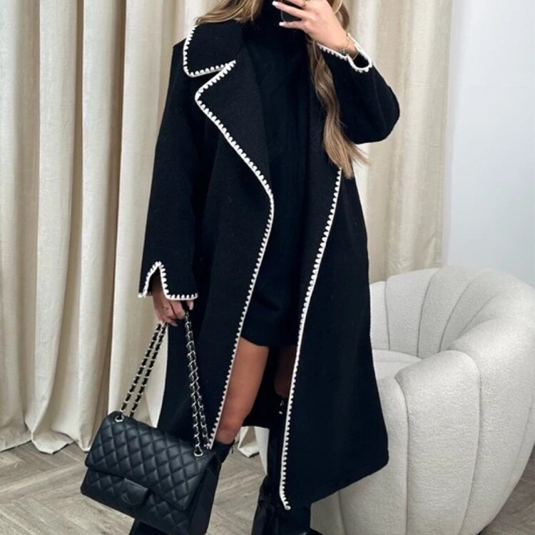 Women's Clothing Autumn and Winter Women's Double sided Woolen Long Sleeve Braided Lapel Long Coat Loose Windbreaker Jacket
