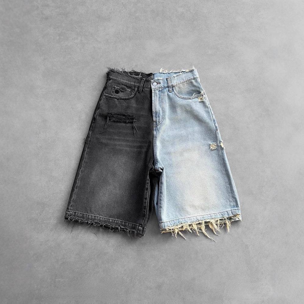 [DarkRiot] Men's Gothic Washed Denim Shorts - Punk Ripped 5' Shorts | Y2K Streetwear