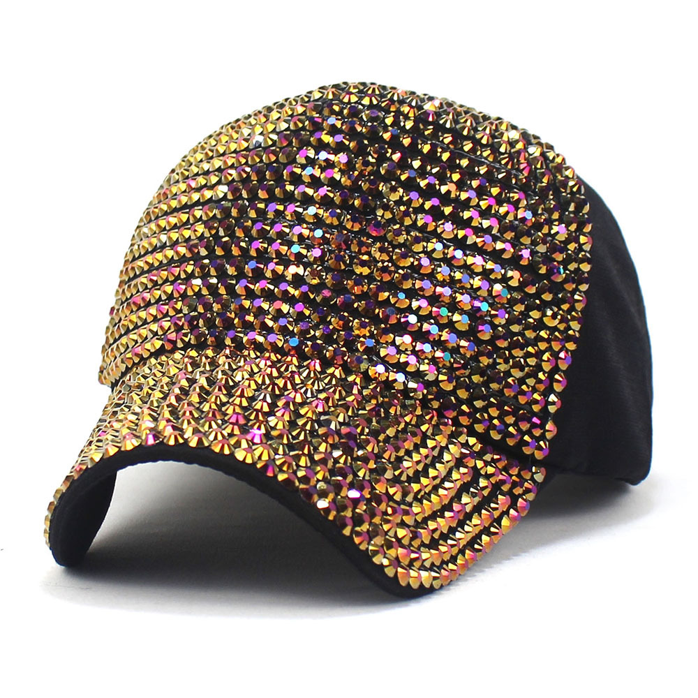 Fashion Colorful Women's Dotted Baseball Outdoor Sunshade AB Diamond Shiny Curved Eaves Duck Tongue Hat