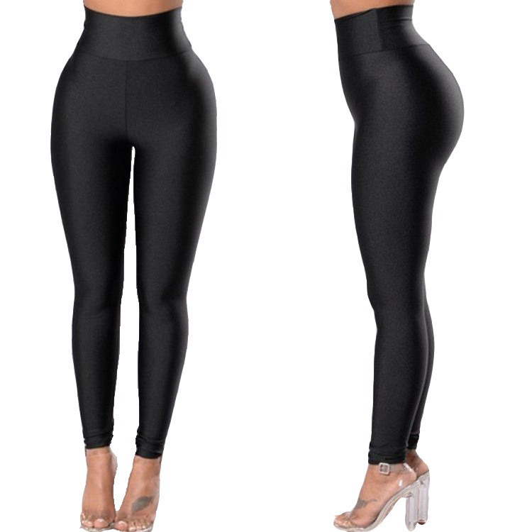 Women's high waist elastic solid color leggings large size fitness sports yoga pants