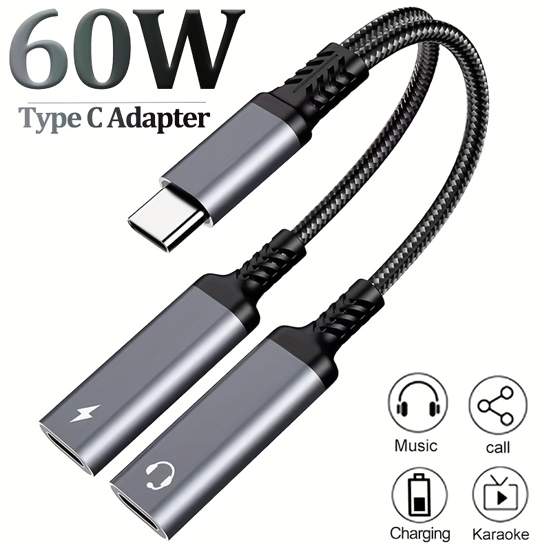 2-IN-1 Audio/Charger Splitter Adapter USB C To Dual TypeC Ports Headphone Jack Audio Adapte For IPhone 16 15 Saumsung Xiaomi