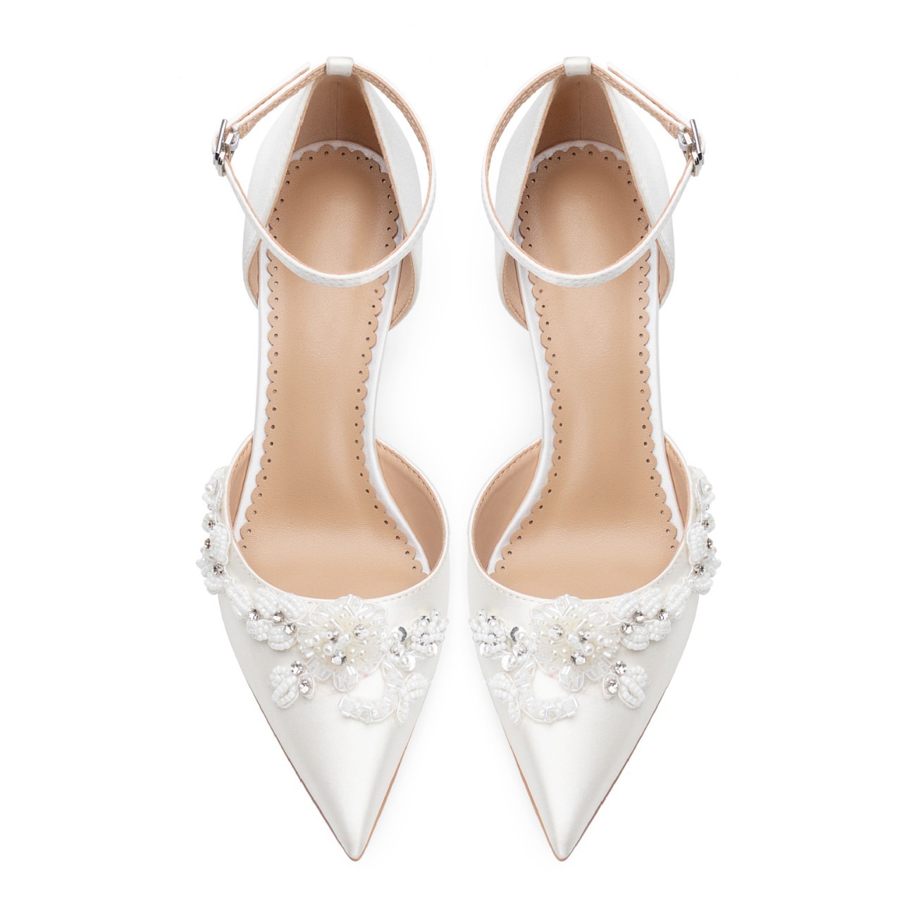 Handmade Pearl High Heels 2025 New Hollow Women's Sandals Pointed Thin Heels Temperament One-word Buckle Women's Wedding Shoes