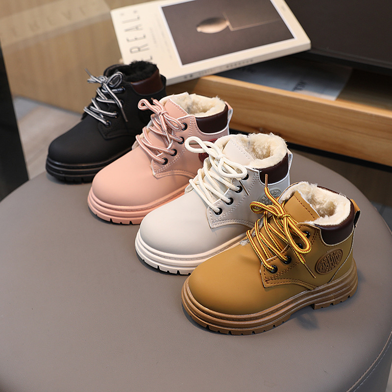 Winter New Children's Snow Boots with Plush and Warm Cotton Shoes for Boys, Yellow Boots for Girls, Martins Boots