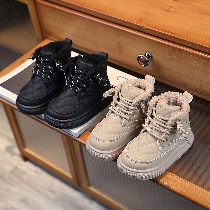 Child's shoes Girls' ankle boots Soft soled bread shoes Boys' snow boots plus fleece cotton boots tide