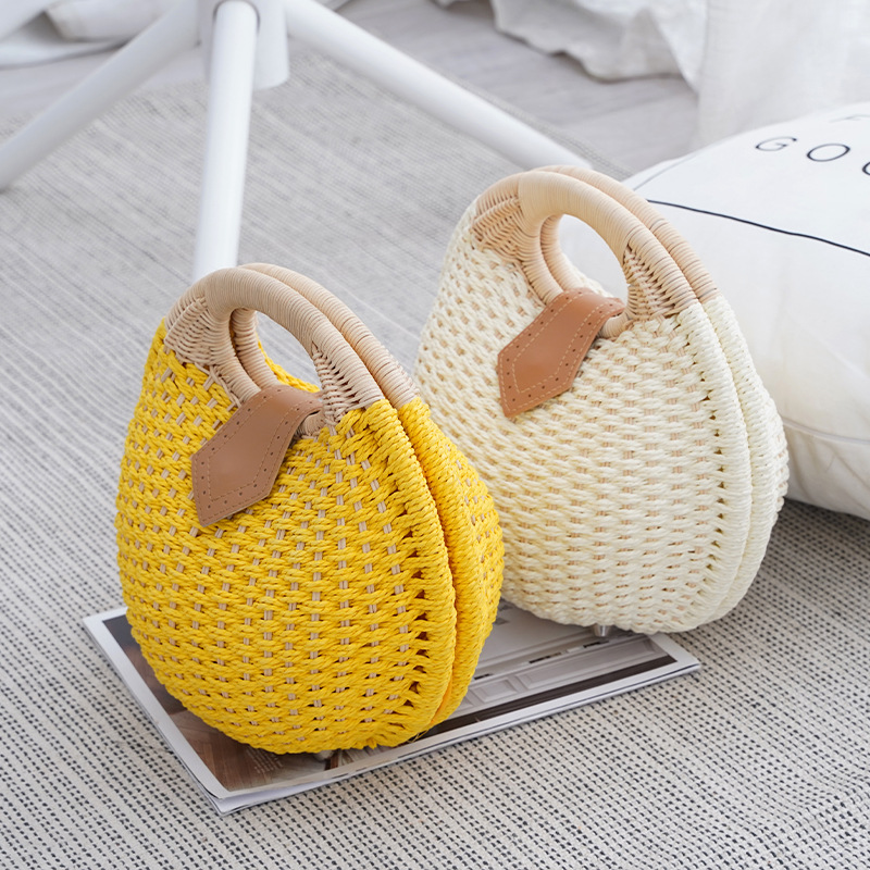 Women's Bags Straw Bag Rattan Bag Handbag Women's Shell Bag New Woven Bag Yellow White Pearl Hand Woven Bag Summer