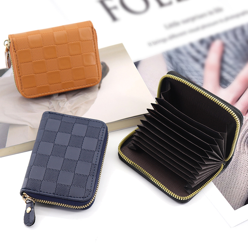 Wallet Plaid Card Bag Men's Large Capacity Id Card Card Collection Card Holder Sleeve Women's Zipper Coin Purse