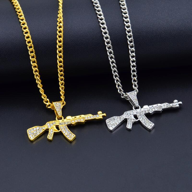 Fashion Ak47 Gun Shape Pendant Necklace For Women Men Gifts Hip Hop Gold Silver Submachine Gun Army Male Chain Choker Jewelry