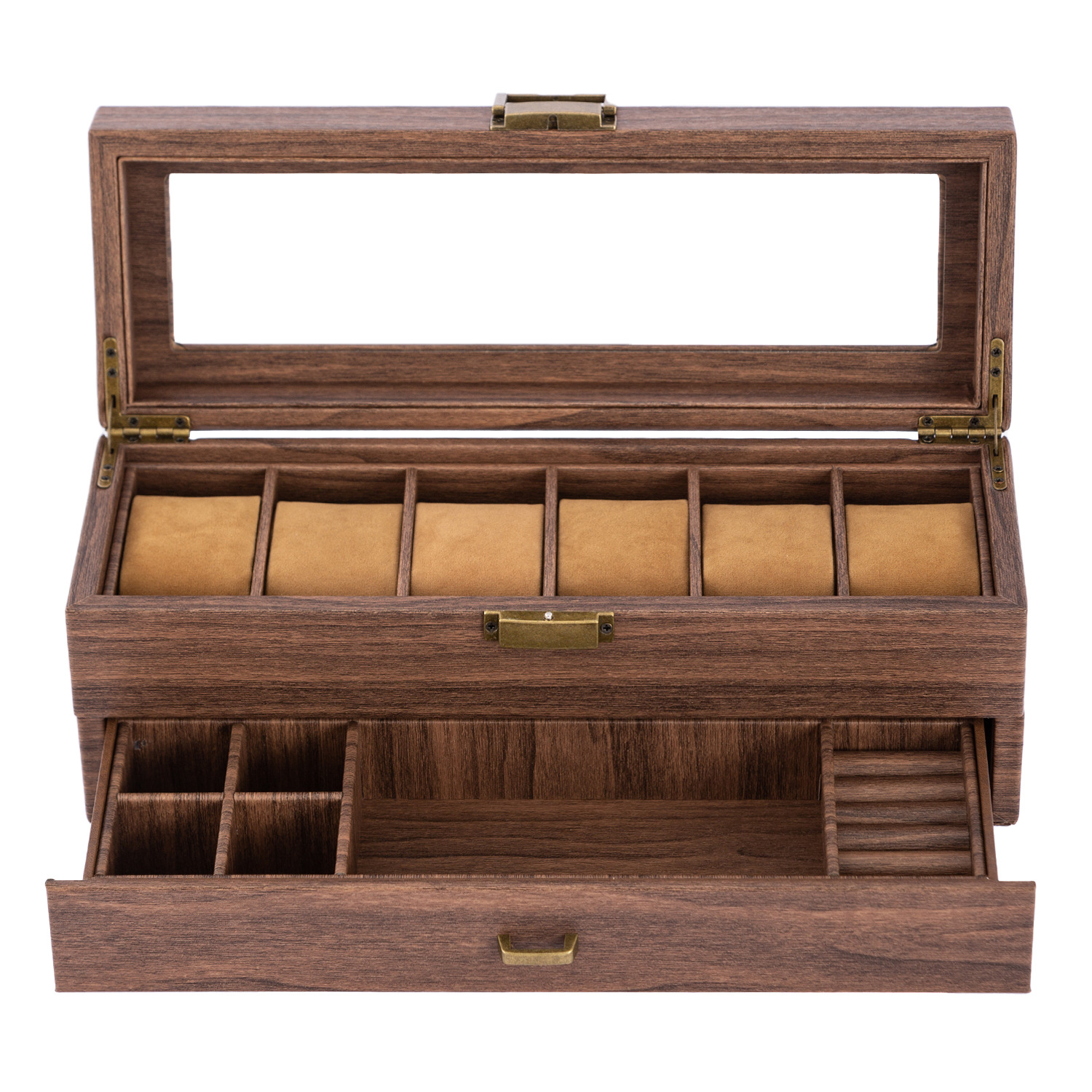 Watch Jewelry Storage Wood Grain Retro Gift Box Spot PU Leather Box Collection Box Watch Jewelry Storage Box
