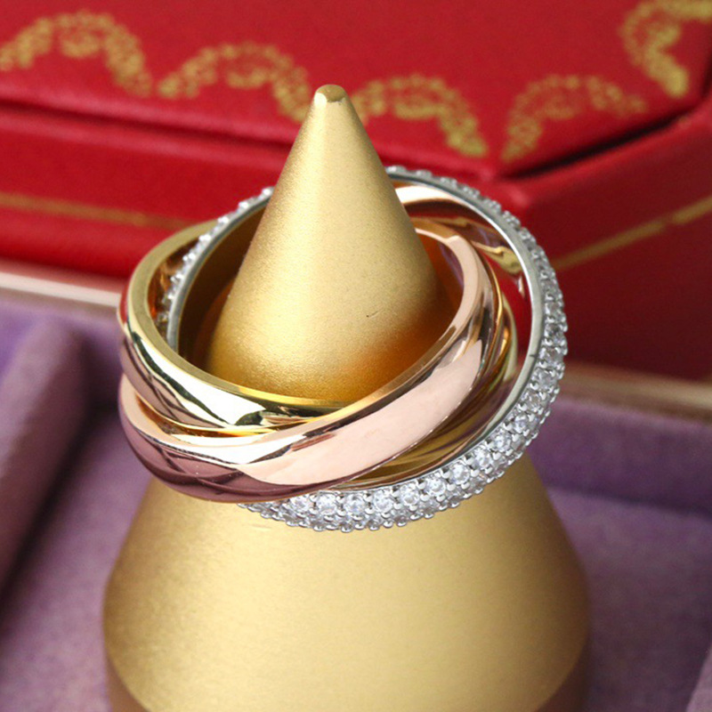 Unisex Three Color Three Ring Ring Personality Fashion The Same Style Diamond Ring