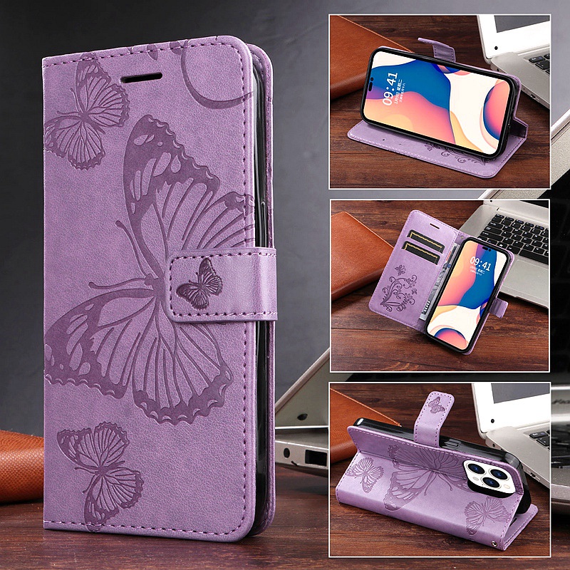 Book Wallet Case for Motorola moto G22 G52 G31 G51 G10 G30 E30 Edge 30 20 Lite Luxury Embossing Butterfly PU Leather Fli