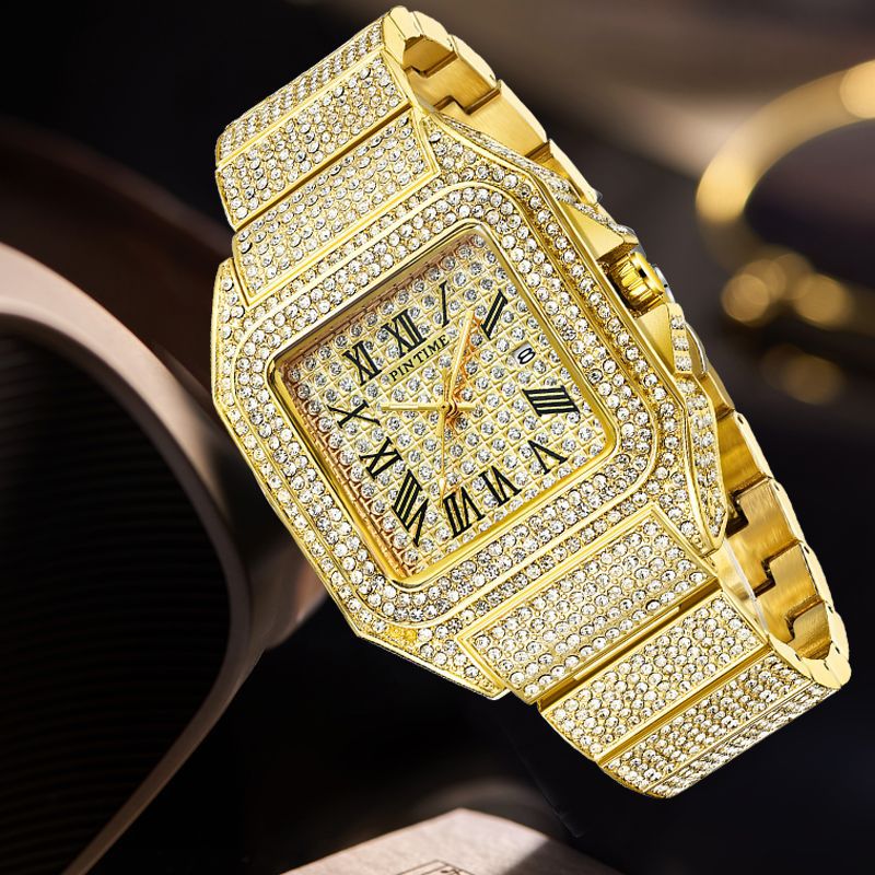 2023 New Hot Selling Watch Men's Quartz Watch Square Diamond Calendar Watch Men's Popular Style Quartz Men's Watch