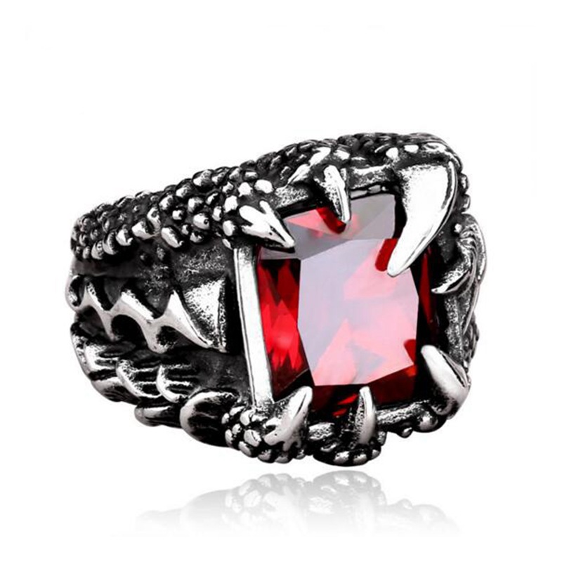 hot selling domineering retro ring Chinese style ruby dragon claw ring stainless steel gem dragon ring