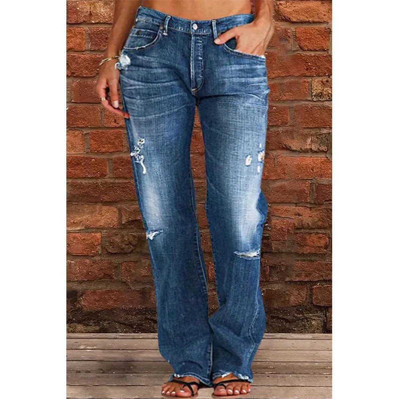 Women's Clothing jeans bud high waist raw edge jeans