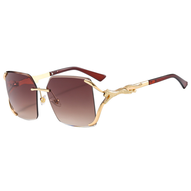 Ladies' Frameless New Cut Edge Sunglasses, Metal Leopard Legs, Personalized Sunglasses, Fashionable Large Frame Glasses Selection