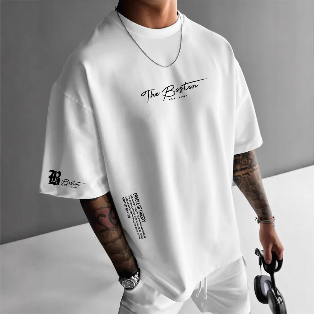 Men's Clothing [UrbanEdge] Men's Distressed Tee - Oversized Cotton Streetwear | Euro Fit Graphic Top
