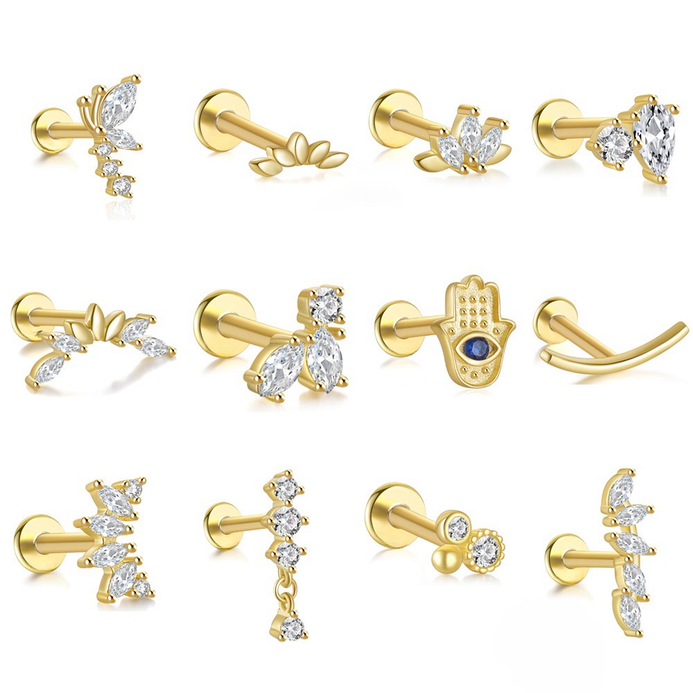 New Style Horse Eye Multi-Diamond Dragonfly Hot Sale 16G Stainless Steel Flat Head Piercing Threaded Ear Bone Stud