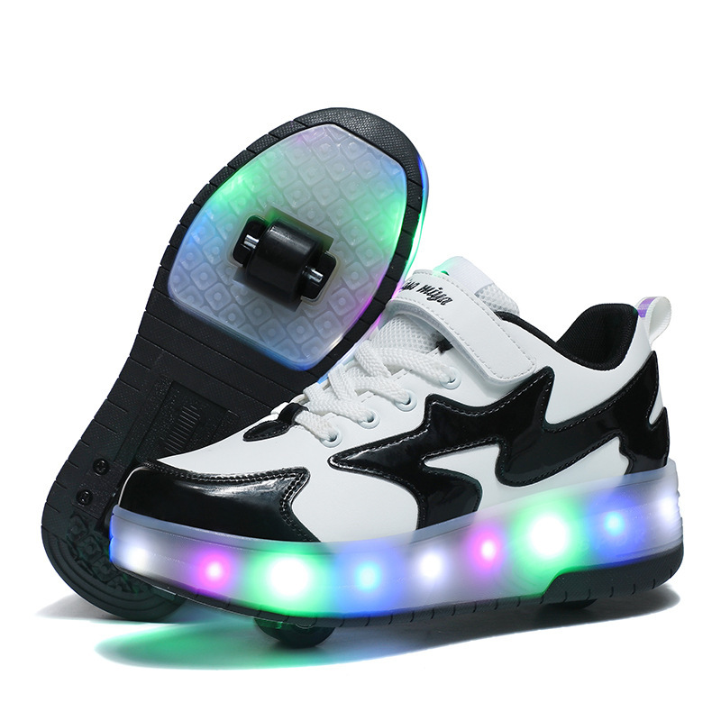 Mother & Kids student running shoes four-wheel children's roller skates men and women detachable wheel shoes skateboard shoelaces light luminous