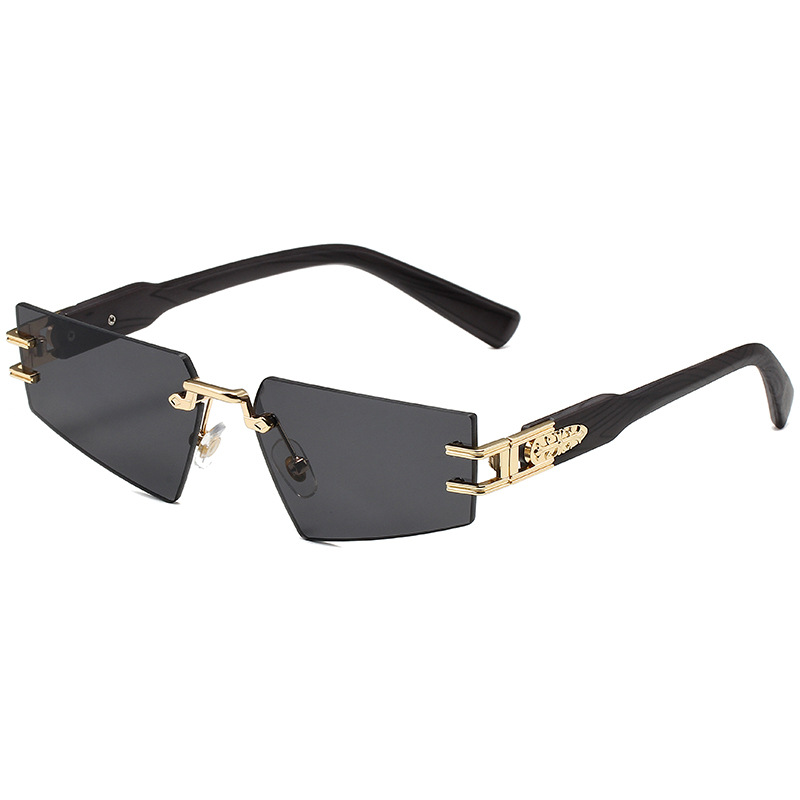 Herren-Sonnenbrille, polygonale Sonnenbrille, Retro-Sonnenbrille mit Holzmaserung, Bein-Sonnenbrille, trendiges Netz, rote Herren-Sonnenbrille