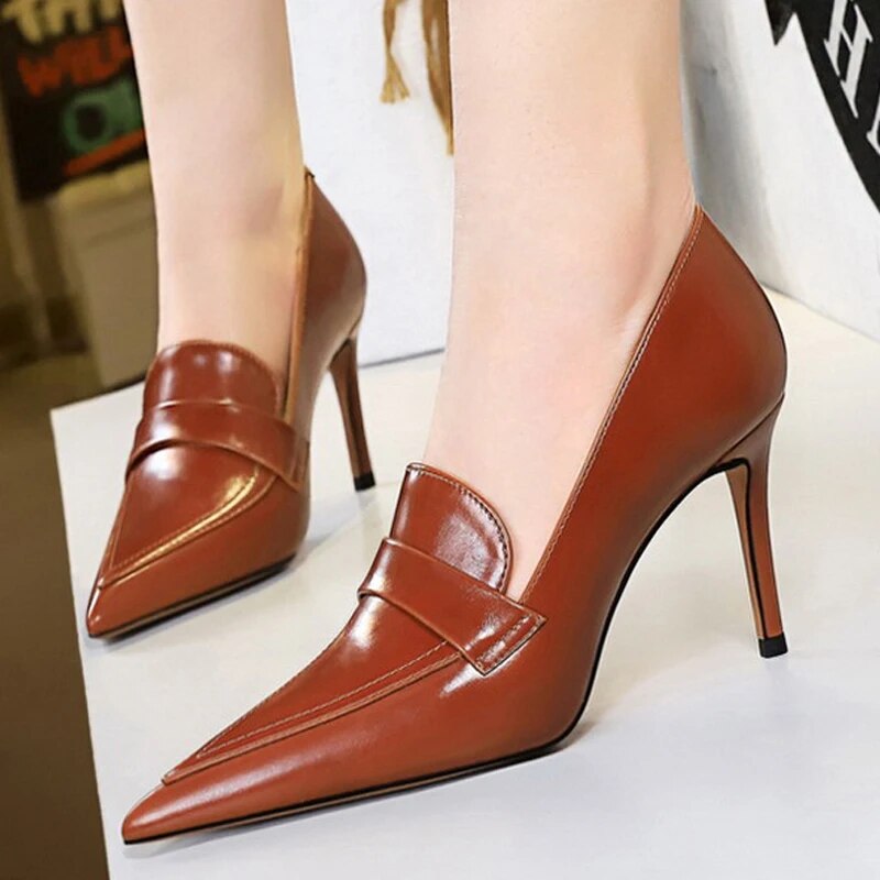 BIGTREE Shoes Retro Pointed Toe Women Pumps Leather Shoes High Heels Versatile Stilettos Elegant Women Heels Ladies Shoes 2023