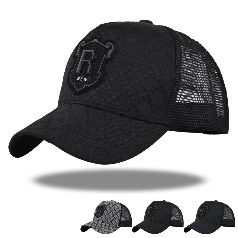 Unisex Metal label R baseball cap R mesh cap Duck cap Mesh visor Breathable cap Mesh cap
