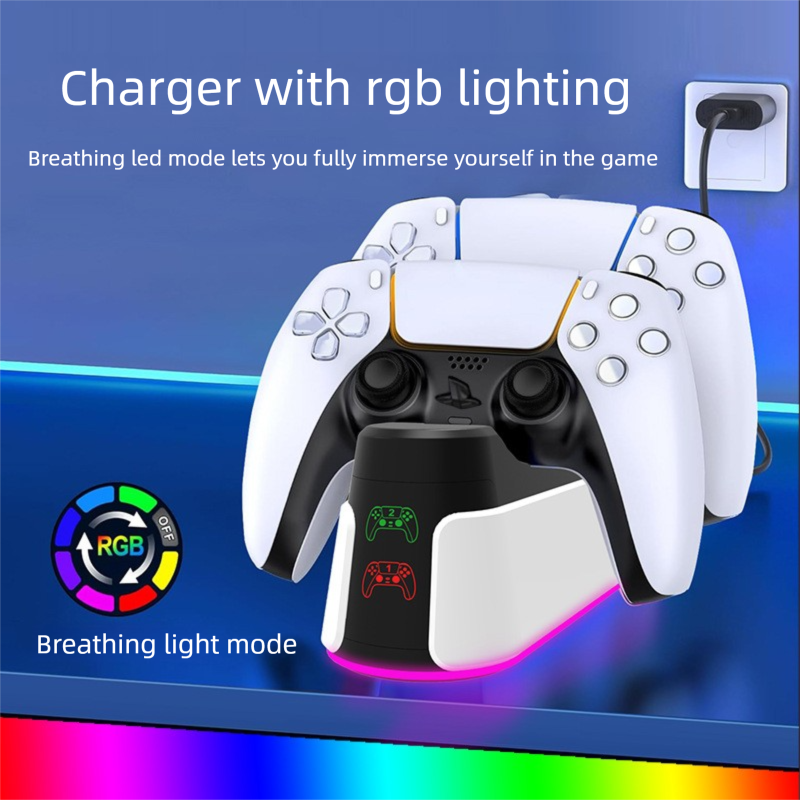 New Slim Dual Charging Station With RGB Colorful Lights PS5 Elite Game Controller Charger