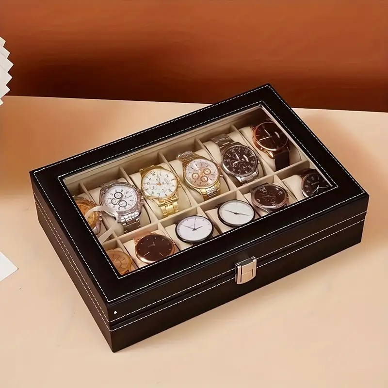 Leather Watch Box Display Suitable For Velvet Storage Box Transparent Window 12 Jewelry Packaging Box