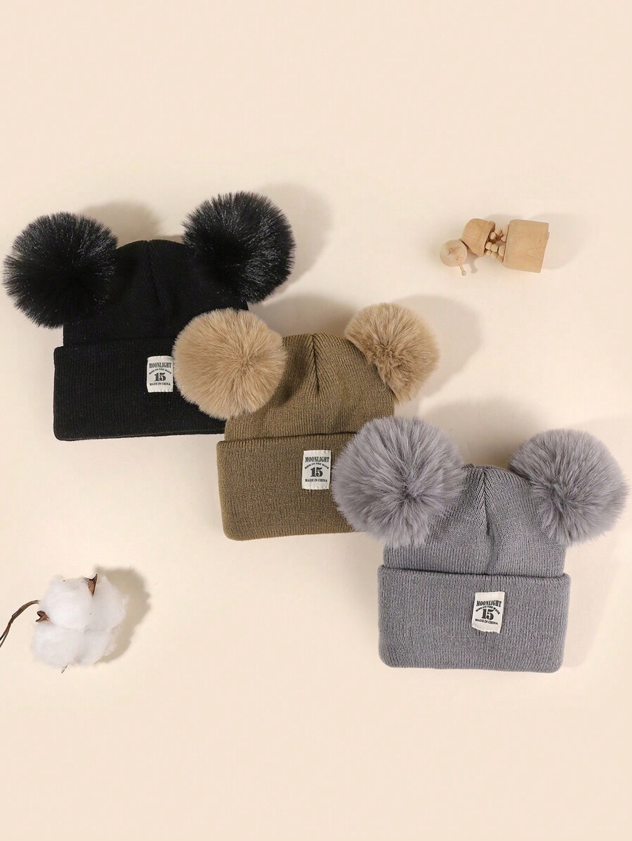 3pieces Baby Winter Hat Warm Toddler Beanies Cute Pompom Kid Hats Knit Infant Beanie Baby Snow Hats For Baby Boy